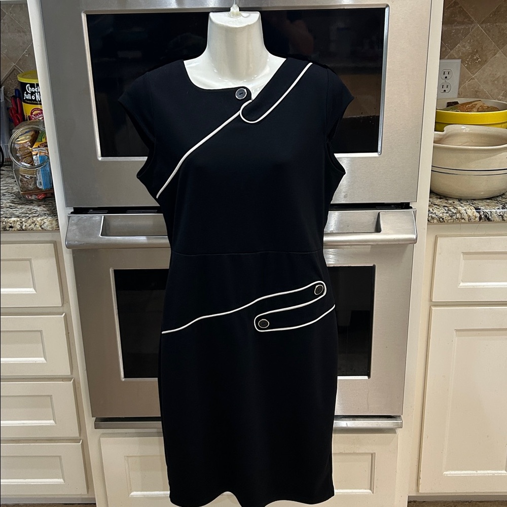 Chic Black Dress with White Accents
